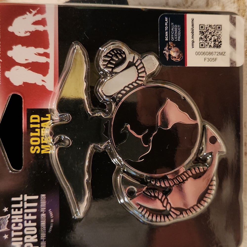 Solid Metal USMC Emblem - Silver and Black